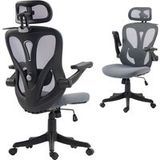 Fauteuil de bureau ergonomique avec accoudoirs rabattables 3D, appui-tête 2D, porte-manteau, rembourrage en maille, gris foncé