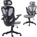 Fauteuil de bureau ergonomique avec accoudoirs rabattables 3D, appui-tête 2D, porte-manteau, rembourrage en maille, gris foncé