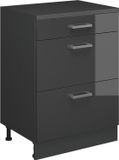 Vicco Keukenkast voor schuine wand R-Line, Antraciet Hoogglans, 60 cm zonder schuine kant met 3 lades