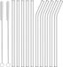 Paille réutilisable - Lot de 12 - 5 pailles en verre droites et 5 pailles en verre courbées - 18 cm - 2 brosses de nettoyage - Paille réutilisable