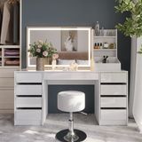 Vicco Kaptafel set met kruk Sherry, Wit/Wit Hoogglans, 158.2 cm met LED-spiegel en kruk