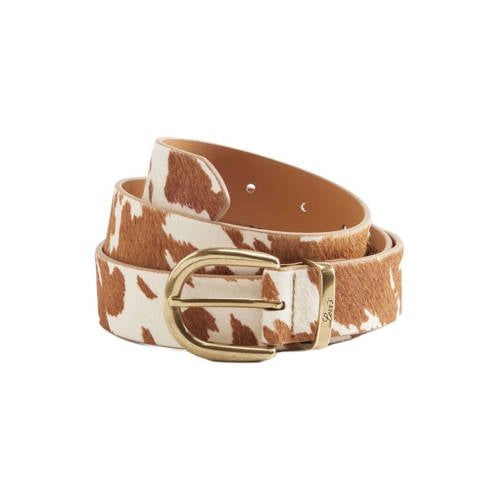 Levi's leren riem Phoebe met koeienprint ecru/bruin