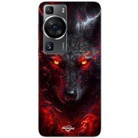 Maniacase Beschermhoes Huawei P60 Loup noir feu rouge