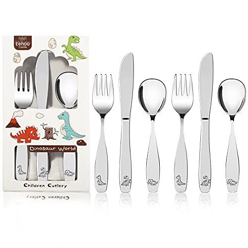 Lehoo Castle Kinderbestek Set 6-delig - Kinderbestek Roestvrij Staal - Dinosaurus