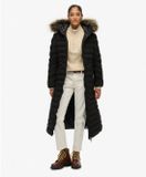 Superdry Fuji Lange Jas Met Bontkap Dames Zwart