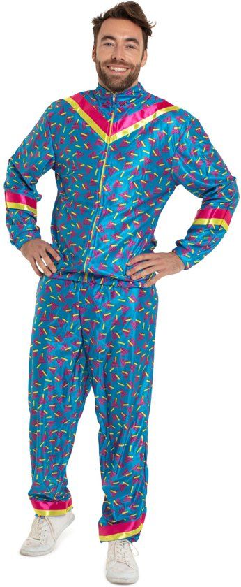 Folat 80's Disco Trainingspak Blauw Heren - Maat XXL
