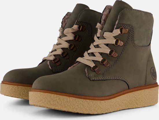 Rieker Dames Veterboots - Donkergroen - Maat 38 - Imitatieleer - Herfst/Winter 2024