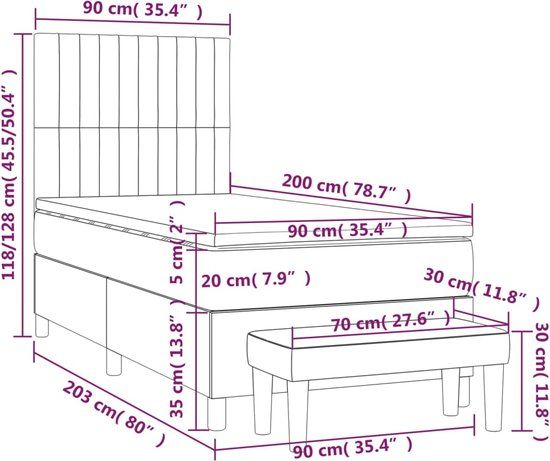 vidaXL Boxspring met matras - donkergrijs - 90x200 cm