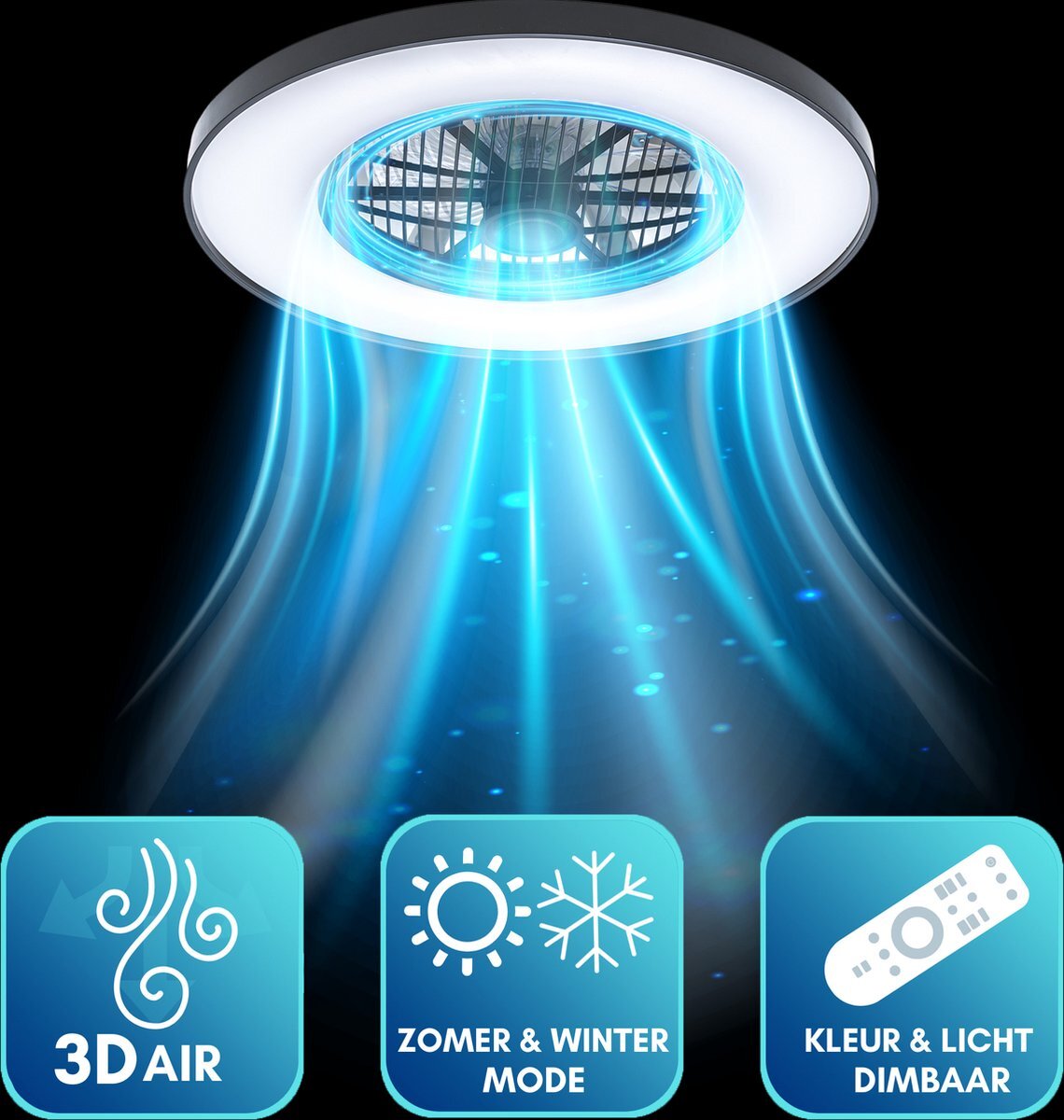 Proventa 3D AIR LED Plafondlamp met ventilator 2022 - Winter en zomerstand met Full Room Circulatie - Incl. Afstandsbediening