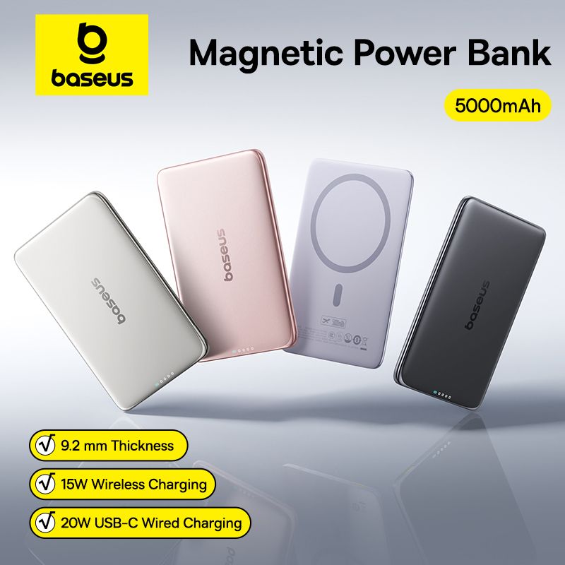 Baseus 5000 mAh magnetische powerbank 15 W Draadloos 20 W Bedraad opladen Dunne kaartformaat Slanke draagbare powerbank voor iPhone 17 Samsung