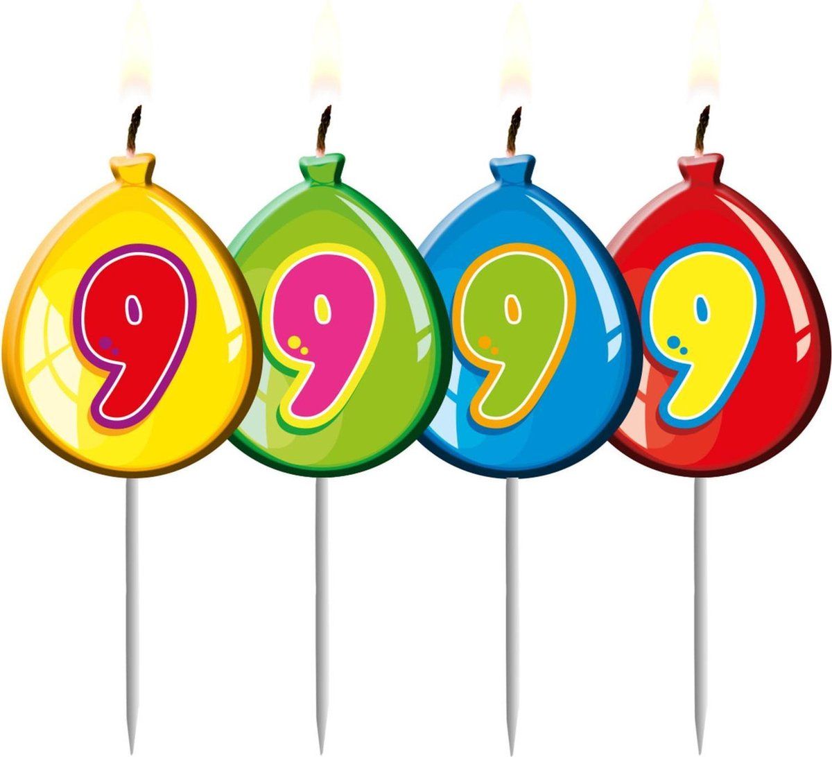 Kaars 9 Jaar Ballon 8cm - Meerkleurig