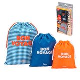 Fisura 3 stuks originele "Bon Voyage" reistassen, waszak voor reizen, met trekkoord, kofferorganizer, blauw, oranje, 6 l, 4 l, 2 l