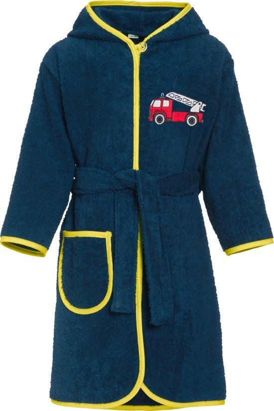 Playshoes Badjas met capuchon voor jongens - Brandweerauto - maat 110/116
