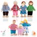 Merkloos Poppenhuispoppen Familie Poppenhuisfiguren - Houten Poppen Met Beweegbare Ledematen - Kat En Hond - Grootouders, Kinderen En Baby's