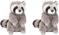 Wild Republic pluche knuffel wasbeer - 2x - 25 cm - Wasberen dieren knuffels