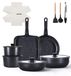 Ensemble de 19 pièces de batterie de cuisine, antiadhésive, avec poignées amovibles, de couleur noire
