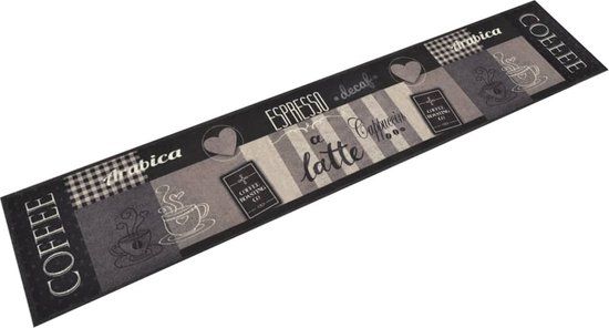vidaXL Keukentapijt, wasbaar, koffieprint, zwart, 60 x 300 cm, fluweel