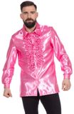 Wilbers&Wilbers Jaren 80 & 90 Kostuum | LichtRoze Ruchesblouse Satijn Foute Disco | Maat 48 | Carnaval kostuum | Verkleedkleding
