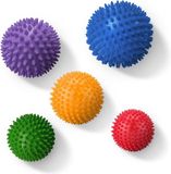 Unyqoos® POWRX Massagebalset, 5 stuks – Noppenmassageballen voor zelfmassage, fascie- en reflexzonemassage, diameter 6–10 cm, verschillende hardheidsgraden: rood/groen/geel/paars/blauw