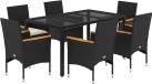 vidaXL 7-delige Tuinset met kussens poly rattan en acaciahout zwart