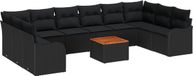 vidaXL Tuinbank - Set - 11 - st - Zwart - poly - rattan