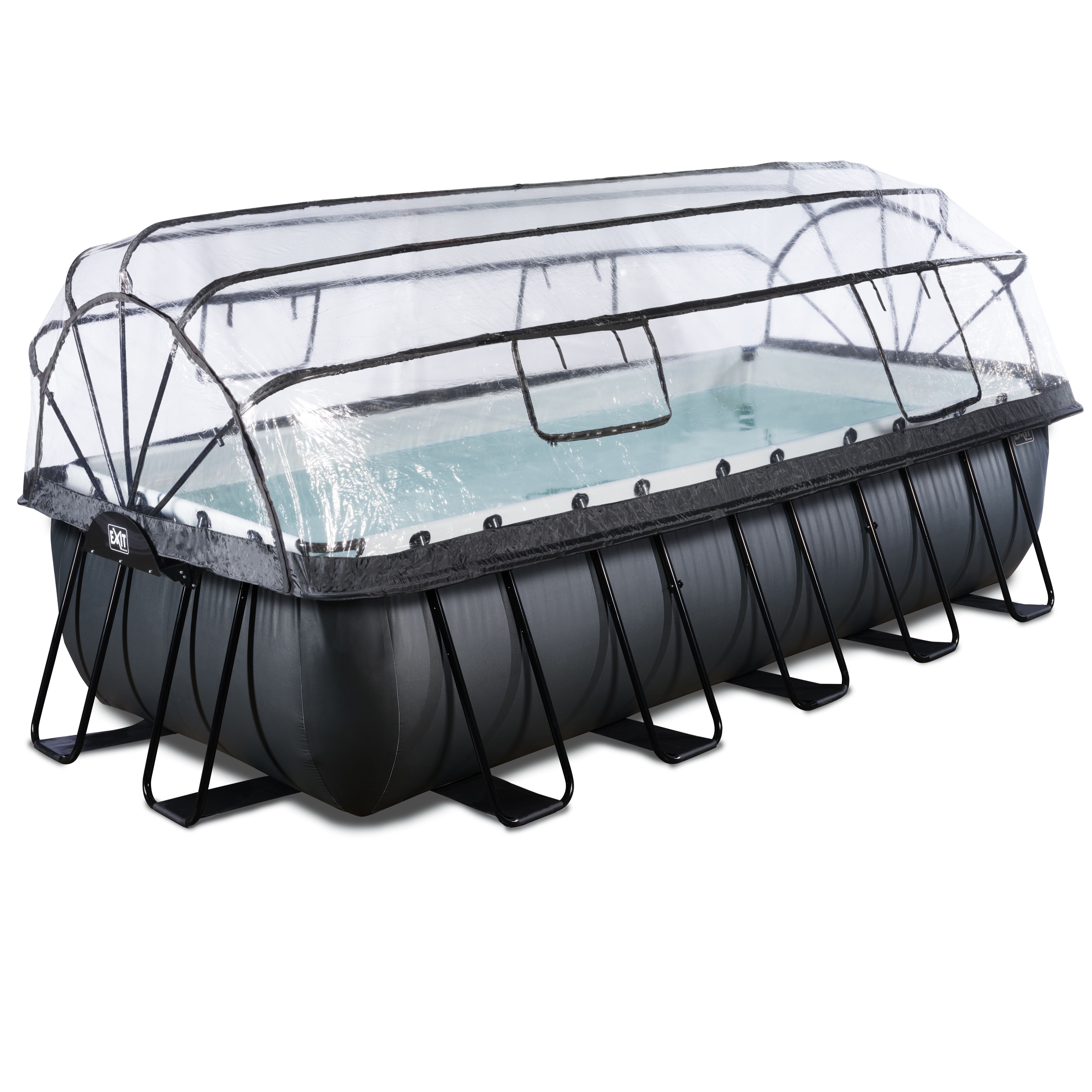 EXIT Black Leather zwembad 540x250x122cm met overkapping en zandfilterpomp - zwart