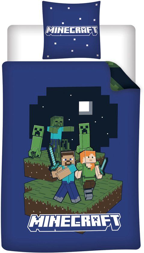 4KidsOnly Minecraft Dekbedovertrek Fight - 140 x 200 cm - 65 x 65 cm - Polycotton