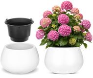 KADAX Bloempot met binnenpot, plastic sierpot vorstbestendig voor bloemen en planten, staand wit 36x23cm
