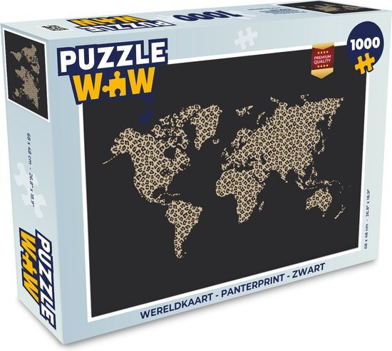 MuchoWow Puzzel Wereldkaart - Panterprint - Zwart - Legpuzzel - Puzzel 1000 stukjes volwassenen