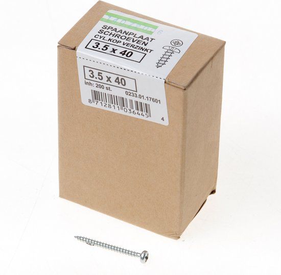 Hoenderdaal QZ Spaanplaatschroef cilinderkop verzinkt pozidriv 3.5 x 40mm - 200 stuks