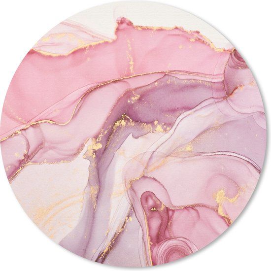 MousePadParadise Ronde Muismat - Goud - Marmer - Roze - 20x20 cm