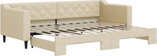 vidaXL Slaapbank met onderschuifbed 80x200 cm stof crèmekleurig