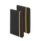 Non-branded Set of 4x Notebooks with Yellow Elastic, PU Leather Cover, 9 x 14 cm, 80 Blank Pages