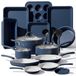 Set de cuisine antiadhésive 20 pièces, aluminium, bleu