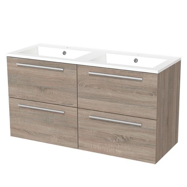 Maxaro Badkamermeubel 120cm Modulo Eiken 4 Lades Vlak Wastafel Mineraalmarmer