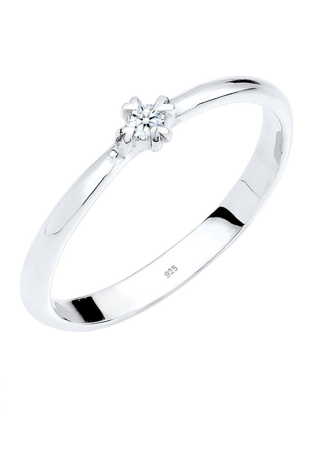 Elli DIAMONDS Elli DIAMONDS Elli DIAMONDS Ring Dames Solitaire Hart Verlovingsdiamant (0.03 ct.) in 925 Sterling Zilver Ringen