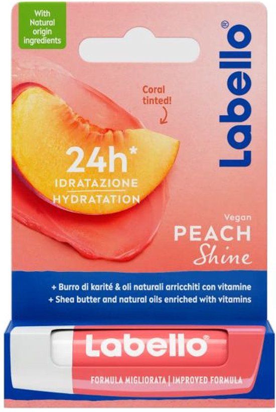 Labello Fruity Peach Shine Vegan Lip Balm - 4.8g