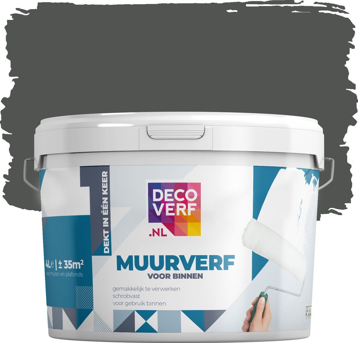Decoverf.nl Decoverf muurverf mat, authentiek grijs, 4L - 8719743418073