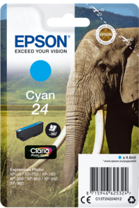 Epson Elephant Singlepack Cyan 24 Claria Photo HD Ink single pack / cyaan