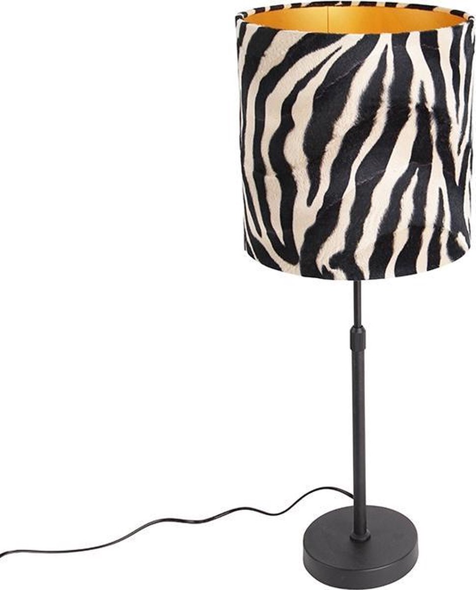 QAZQA parte - Klassieke Tafellamp met kap - 1 lichts - H 74 cm - Zebra print - Woonkamer | Slaapkamer | Keuken