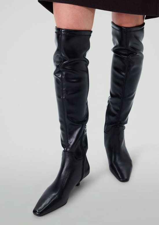 Sacha - Dames - Zwarte hoge stretch laarzen met kitten heel - Maat 41