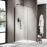 Fortifura Galeria Inloopdouche - 140x200cm - afgeronde glaswand - links - ribbel glas - wandarm - mat zwart