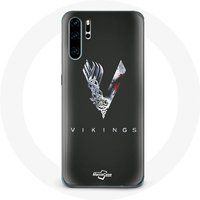 Maniacase Hoesje voor Huawei P30 Pro Vikings Series Seizoen 6 logo V Zwaard Grijs Zwarte Achtergrond
