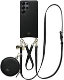 AVY Leren Hoesje geschikt voor Samsung Galaxy S25 Ultra | Met Koord en Mini Telefoontasje | Compatibel met MagSafe | Leather Case met 30CM & 130CM Koord & Pouch | Leather Set | Zwart