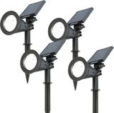HOFTRONIC 4x Bend LED Solar Prikspot 6000K daglicht wit IP65 waterdicht Tuinspot - Zwart