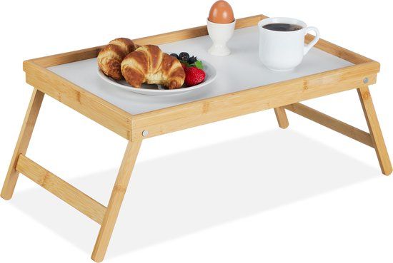 Relaxdays Bedtafel - Inklapbaar - Bamboe - 63 x 31 cm - Lichtbruin/Wit