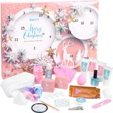 BRUBAKER Cosmetics Adventskalender voor schoonheid en verzorging: 24 producten voor lichaamsverzorging en spa-accessoires - de extra grote wellness-adventskalender voor vrouwen en meisjes - met sterren en sneeuwvlokken, in roze