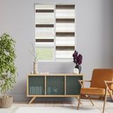 Blindecor Indus Driekleurig rolgordijn zonder boren, dubbel rolgordijn, driekleurig, dag en nacht, bruin, crème, 92 x 180 cm