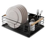Amig - Graz Afwasrek - 42 x 31,5 x 15 cm - Staal met houten handgreep - Zwart