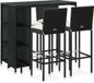 Bar de jardin 5 pièces avec coussins poly rotin noir
